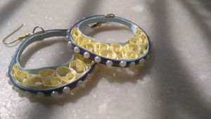 Aesthetic Blue And Yellow Pearl Quilled Earrings