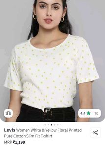Levi&#39;s White &amp; Yellow Floral Short Sleeve Tshirt