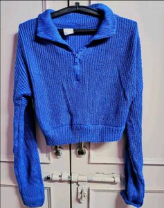Stylish Blue Knit Pullover