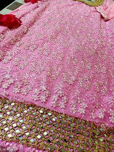 Pink Suit Set With Mirror Work &amp; Thread