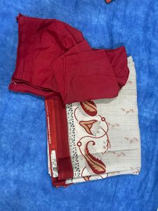 Red and Off-white Bengal Handloom silk Saree