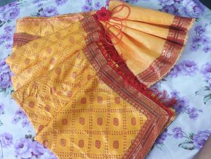 Yellow Bandhani Saree with Red Border❤‍🔥💛❤