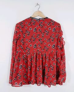 Anthea Red Printed Westren Top (Women's)