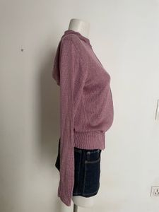Pink Knit Zip-Up Hoodie