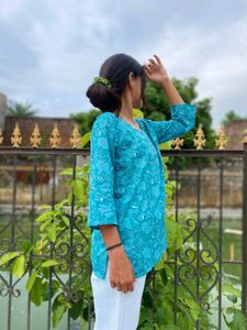 Women Short Kurti Aqua Blue 💙