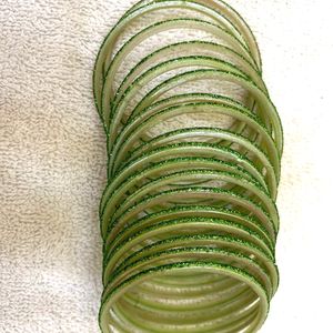 Light Green Fiber Bangles Set Of 18