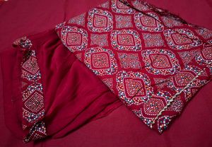 Red Bandhani Salwar Kameez Material