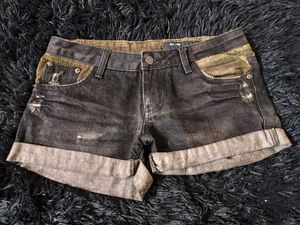 Y2k Grunge Lowrise Black Denim and Corduroy Shorts