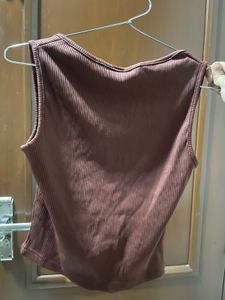 Brown Ribbed Tank Top