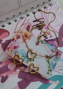 18k Gold Plated Heart Necklace & Earring Set