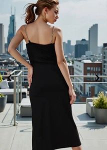 Shein party chain detail straps split thigh dress