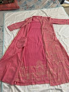 Peach Aks Cape Jacket Cotton Kurta