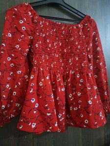 Red Floral Print Top
