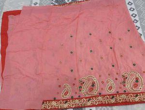 Peach Embroidered Saree