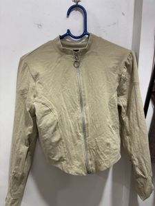 Beige Cropped Zip-Up Jacket