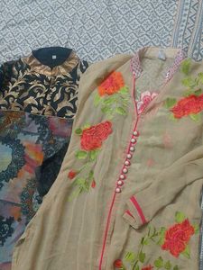 2 Kurti Embroidered Beautiful Golden And Fulkari