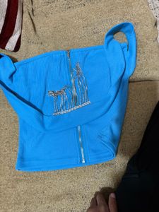 Ribbed Blue Party Top Urbanic