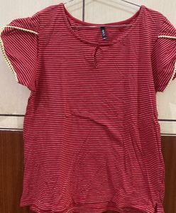 Shyla Red Top White Strips Size Xl