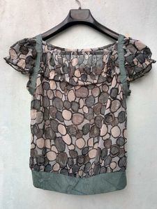 New With Tag Korean Grey Navy Print Top