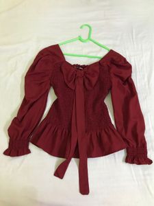 Cute Maroon Top With Ribbon Bust 32-34