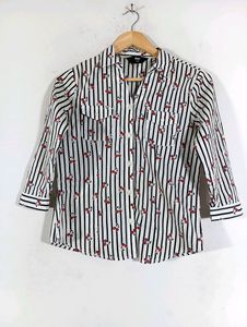 MAX Striped Cherry Print Shirt