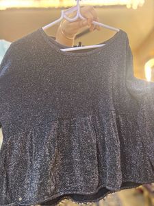 Sparkly Bell Sleeve Peplum Top /Saree Blouse