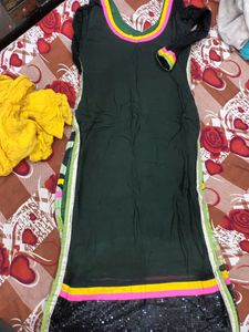 Black Embroided Kurta With Yellow Bottom