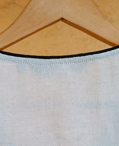 Khadi Look Beige Top w/ Black + Red Bib Collar