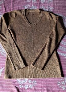 Brown V-Neck Long Pull Over