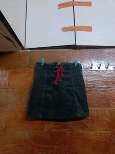 Corduroy Mini Skirt with Drawstring