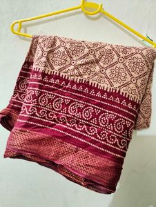 Red And Nude Color Cotton Mulmul Saree