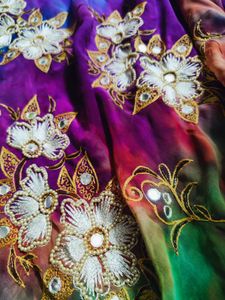 Multi Color Very Beautiful Saree Moti Work