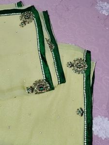 Stone Work Saree With Stiched Blouse