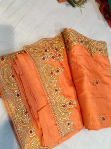 Embroidered Peach Saree