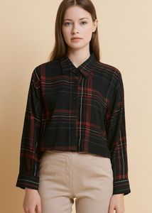 Black Checked Crop Shirt