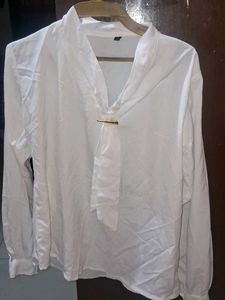 Elegant White Tie-Neck Blouse