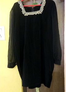 Vintage Black Velvet Dress With Puffy Sleeves