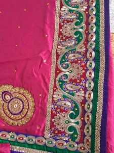 PINK COLOUR HEAVY EMBROIDERY AND STONE WORK SAREE