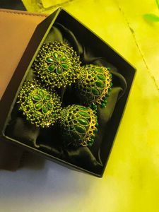 Green Jhumka Earrings