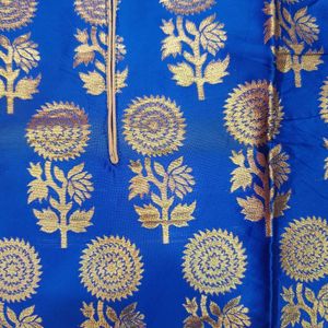 Blue &amp; Gold Floral Print Kurti