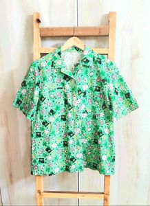 Green Printed Cotton Shirt Size-38-40