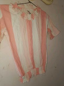 Striped Ruffle Neck Top