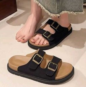 Thailand Black Double Buckle Sandals
