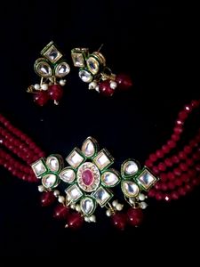 Unused Red Kundan Choker Set