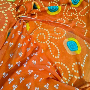 Orange Bandhani Print Saree