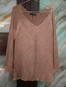 Beige Knit V-Neck Top