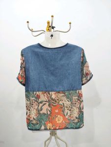 Floral Denim Patch Top