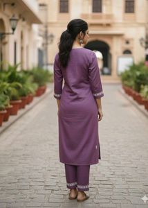 Embroidered Purple kurta with bottom