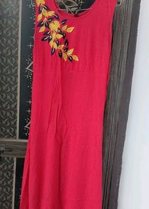 Women's Rayon A-Line Solid Long Kurti with Shrug