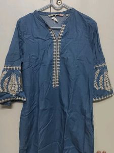 Denim Embroidered Top